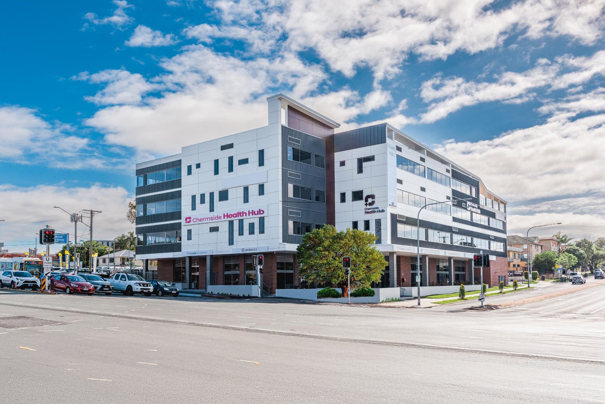 Multi-storey healthcare building on a street corner