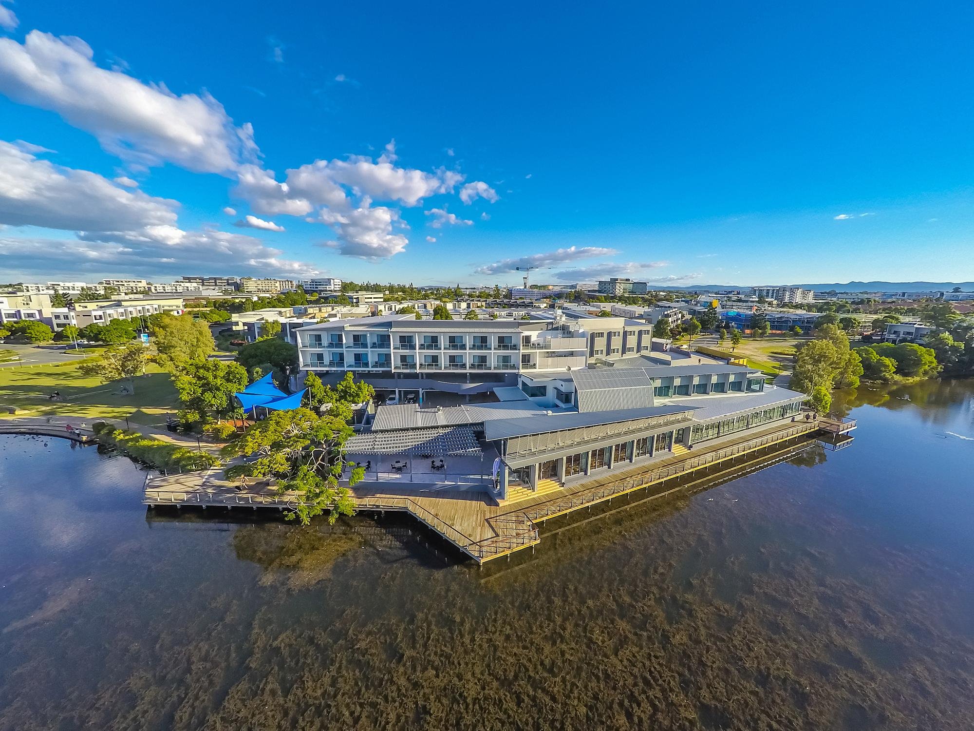 Aerial view of the hotel on the waterfront