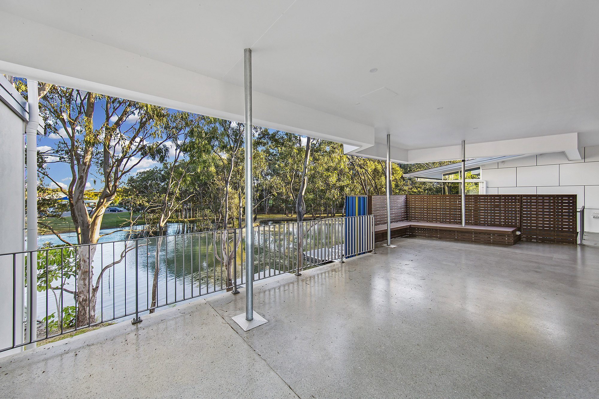 Covered walkway between campus buildings