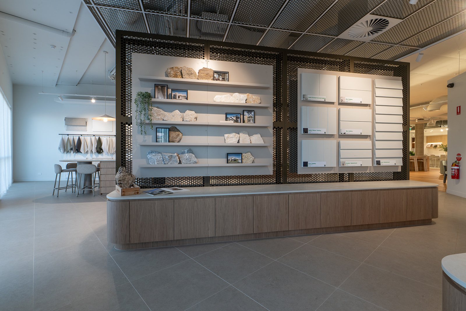 Showroom display area with track and pendant lighting